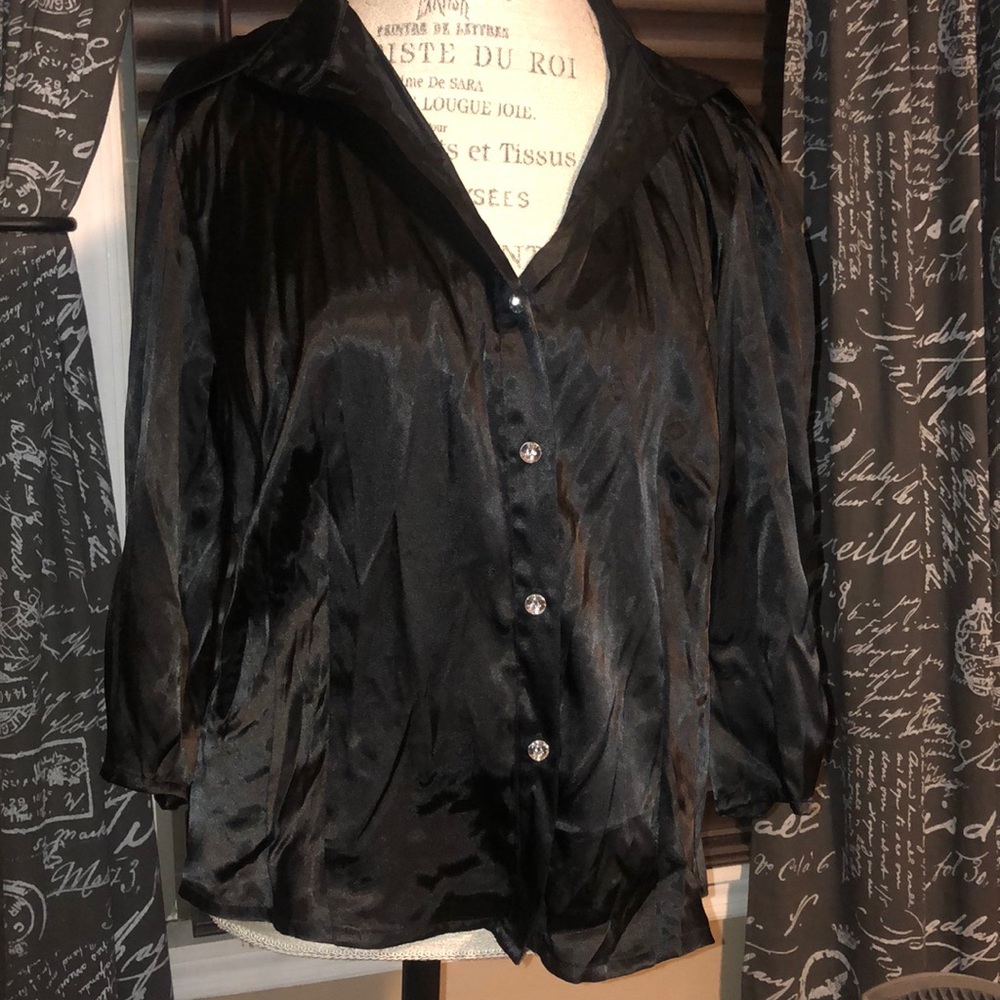 Black Satin Button Down with Rhinestones - 14
